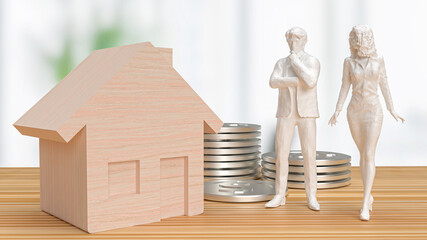 The home wood and figure on table for property or estate concept 3d rendering.