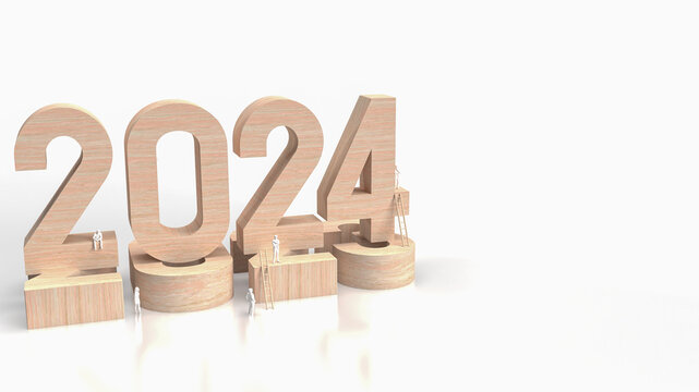 The wood text 2024 and figure for business concept 3d rendering