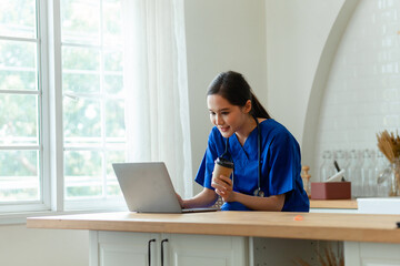 Young Asian nurse working confidently in the clinic. Health care concept, happy doctor or nurse in hospital. banner image