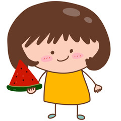 Cartoon girl holding a piece of sliced watermelon