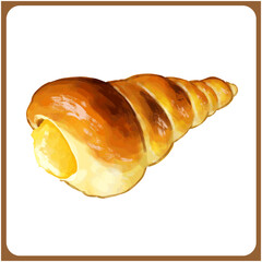 手描き水彩のカスタードクリームコルネイラスト