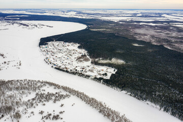 Fototapeta na wymiar Western Siberia, Khanty-Mansi Autonomous Okrug, Tundrino village. Aerial view.