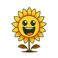 Fototapeta premium Happy Sunflower Illustration, Cute Cartoon Illustration. AI Generative