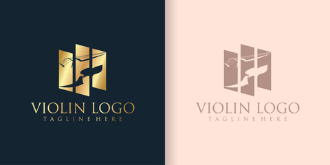 Violin orchestra fiddle music silhouette logo design vector icon