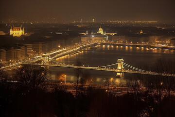 budapest at night created with Generative AI technology