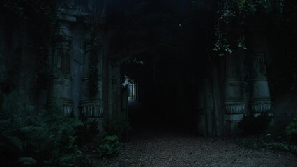 Entrance to an old gothic crypt, the Egyptian Avenue in Highgate Cemetery