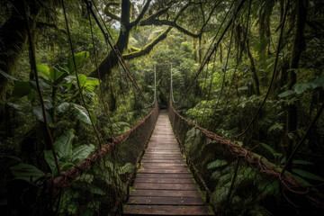 wooden bridge in the forest created with Generative AI technology