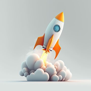 Space rocket flying toward the clouds believable rocket icon Having a successful company concept, generative ai