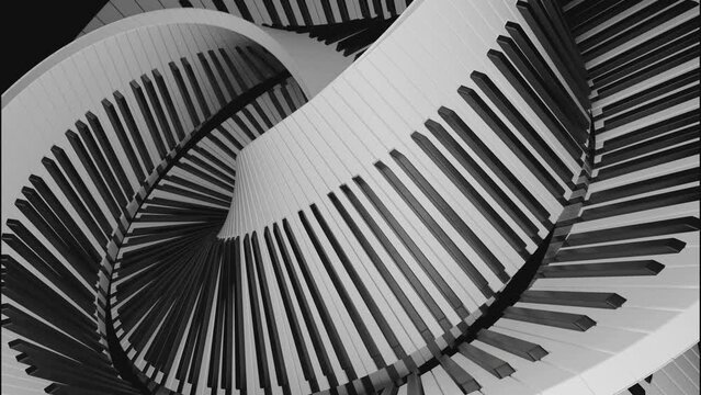Optical illusion of the piano keyboard. Design. Piano keys creating a spiral, beautiful musical background.