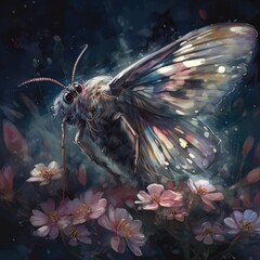 Fototapeta na wymiar Watercolor painting of butterfly on floral background Generative Ai