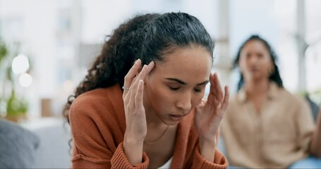 Lesbian couple, divorce and argument in conflict or fight in living room dispute or disagreement at home. Upset, angry and young LGBTQ women in toxic relationship, issues or fighting after breakup - Powered by Adobe