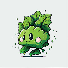 cute Lettuce vegetable character, cartoon, children book style, artistic, theme print design, for t-shirt print and case, Illustrator

