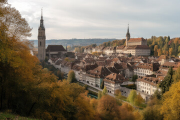 Fototapeta na wymiar Panoramic view of Bern created with Generative AI technology