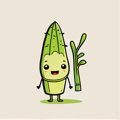 cute Asparagus vegetable character, cartoon, children book style, artistic, theme print design, for t-shirt print and case, Illustrator
