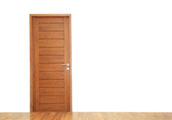 Wooden door and parquet floor on transparent background