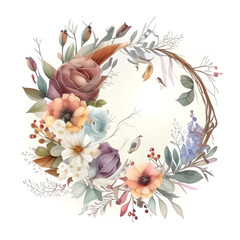 Boho floral wreath  on a white background