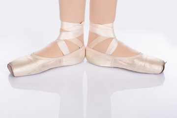 En Pointe CORRECT First position open front on teachers perspective Close up of young female ballet...