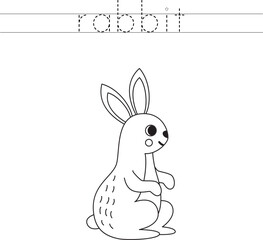 Trace the letters and color cartoon hare. Handwriting practice for kids.