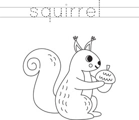 Trace the letters and color cartoon squirrel. Handwriting practice for kids.