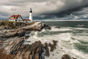 Naklejka premium lighthouse on the coast created with Generative AI technology