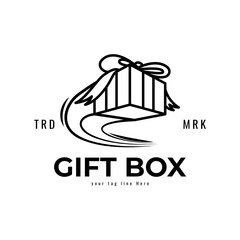 Modern gift box flying outline for gift delivery logo design