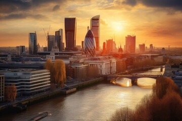 london skyline in the sunrise created with Generative AI technology