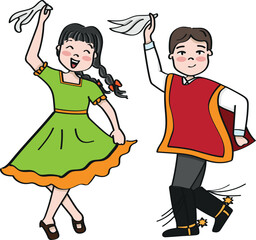 Children dancing cueca chilean traditional dance