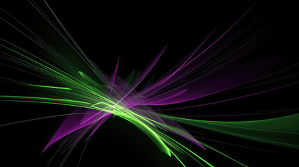 Futuristic background with green and purple stripes. Generative AI.