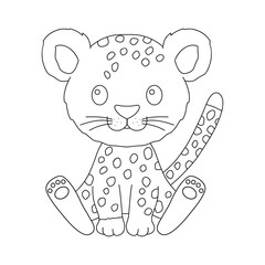 Cute leopard or cheetahin in outline style. Vector baby animal isolated on white.