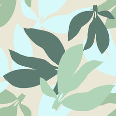 Vector seamless pattern with hand drawn jojoba branches and leaves on background. Elegant design for print, fabric, wallpaper, card, invitation, cosmetic products package