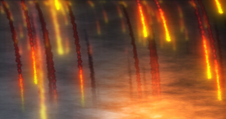 Abstract bright meteors burning falling from the sky, meteorites falling with fire and smoke abstract background © Bolbik