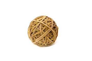 Ball made of yellow rubber bands isolated on white background