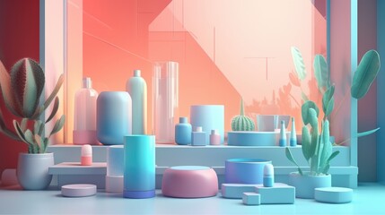 Abstract minimal background soft pastel color. scene and composition with 3d design elements. generative ai