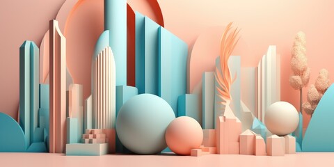 Abstract minimal background soft pastel color. scene and composition with 3d design elements. generative ai