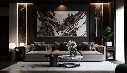 Marble concept interior living room, modern design, created using generative AI
