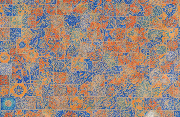 Seamless patchwork Portuguese, Spain, Moroccan, Turkish colourful ceramic tile background. Wall and floor decorative ceramic tile design, Majolica pottery tile.Generative AI illustration