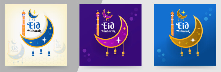islamic greeting eid mubarak post design or web banner