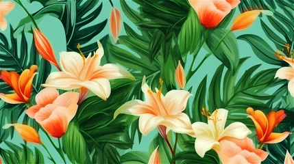 Foto op Plexiglas seamless vegetable background exotic flower pattern © AUM