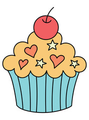  This delightful cupcake illustration features a deliciously frosted cupcake with whipped cream and a cherry on top, perfect for satisfying your sweet tooth. With its playful and colorful design.