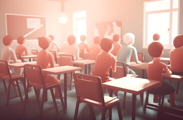 Children sitting on desks in class, in the style of moody color schemes, Generative Ai