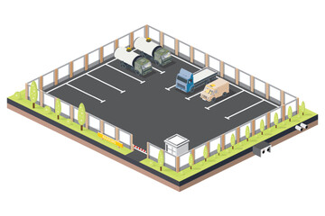 Isometric Parking for Trucks and Cars. Checkpoint with Barrier.