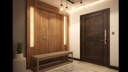 Modern wooden entrance door for the natural effect so you always come home warmly. Generative AI Technology 