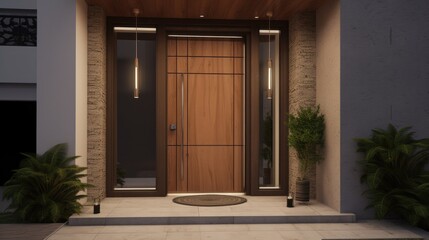 Modern wooden entrance door for the natural effect so you always come home warmly. Generative AI Technology 