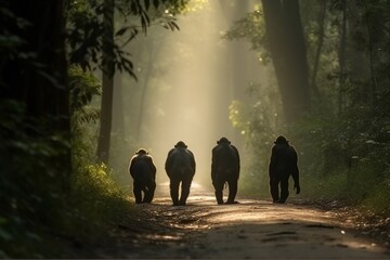 chimpanzee walking in the forest