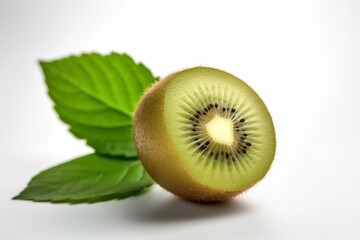 Fototapeta na wymiar sliced kiwi fruit with leaves isolated on white
