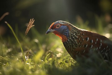 portrait of a pheasant in the forest grass