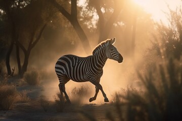Fototapeta na wymiar zebras running in the forest