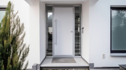 White wooden entrance door for a clean and luxurious effect to be the envy of everyone. Generative AI Technology 