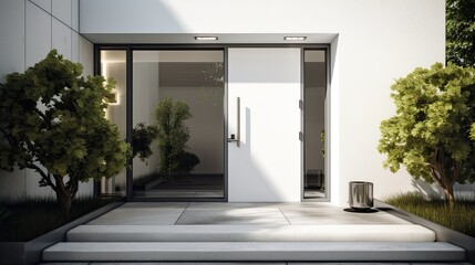 White wooden entrance door for a clean and luxurious effect to be the envy of everyone. Generative AI Technology 