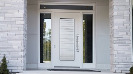 White wooden entrance door for a clean and luxurious effect to be the envy of everyone. Generative AI Technology 